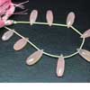Natural Rose Pink Chalcedony Faceted Long Tear Drops Beads Length 7 Inches and sizes 16mm to 18mm Approx. 11 beads in 1 strand. Chalcedony is a cryptocrystalline variety of quartz. Comes in many colors such as blue, pink, aqua. Also known to lower negative energy for healing purposes. 